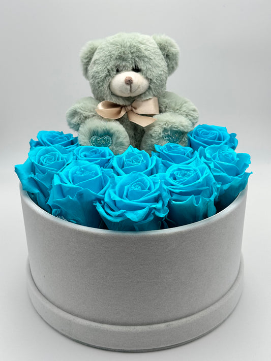 Roses éternelles bleues en cercle - Velours - Teddy
