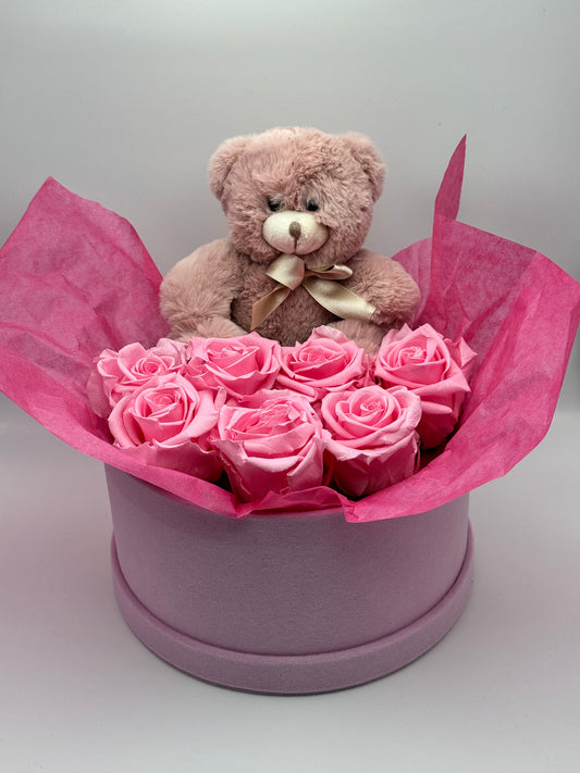 Roses éternelles roses fushia en cercle - Velours - Teddy