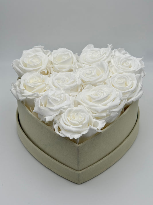 Roses blanches blanches en cœur blanc - Velours