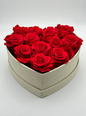 Roses rouges en cœur blanc - Velours