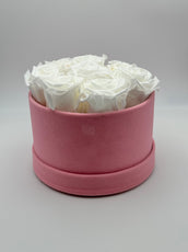 Roses éternelles blanches cercle rose - Velours
